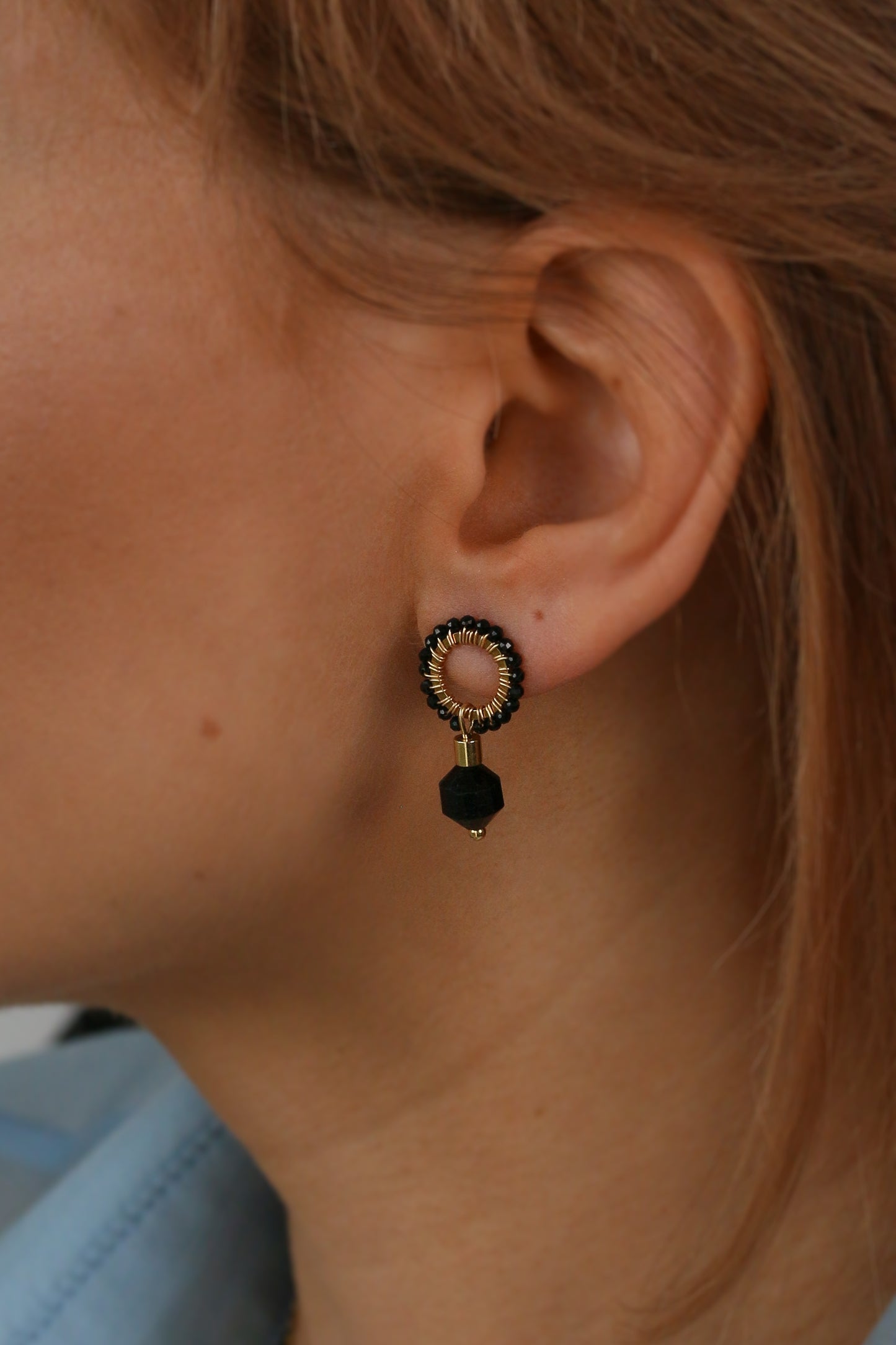 princess carolina II • plecione kolczyki z czarnego turmalinu