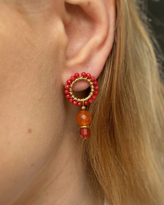 kolczyki z koralu i agatu