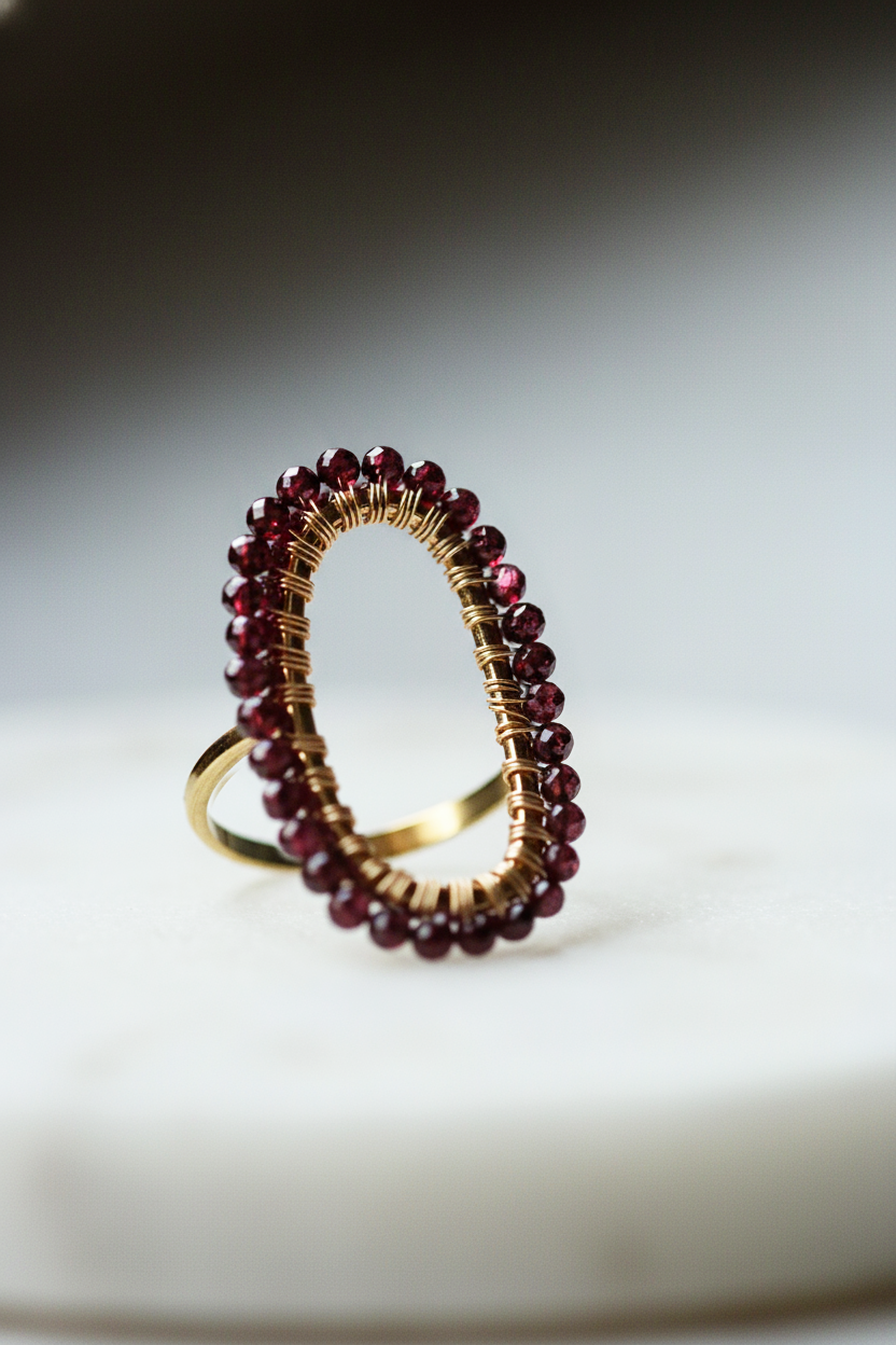 pierścionek IDA z granatu • złoty