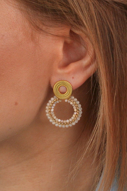 queen elisabeth • plecione kolczyki z agatu i opalu różowego