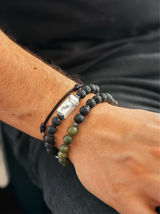 bransoletka męska z lawy i howlitu