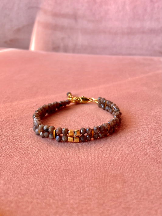 podwójna bransoletka z brązowego labradorytu