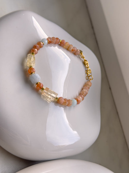 Bransoletka z kamienia słonecznego, akwamarynu i cytrynu