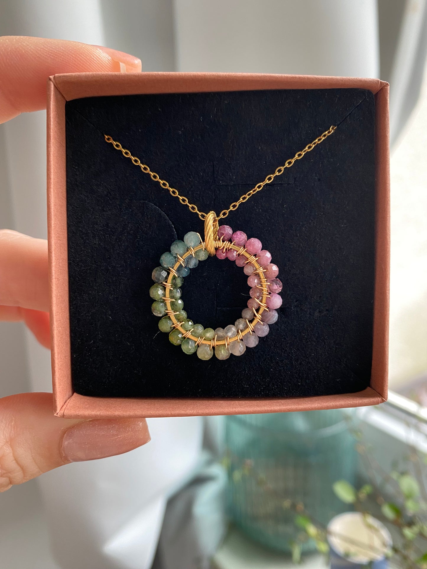 tęczówka 20 mm • kolorowy naszyjnik z turmalinu