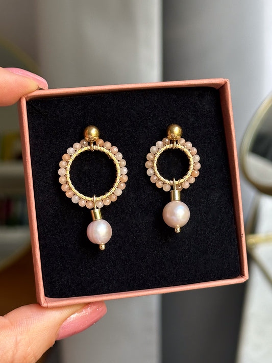 marcelina • kolczyki ślubne z awenturynu z perłą