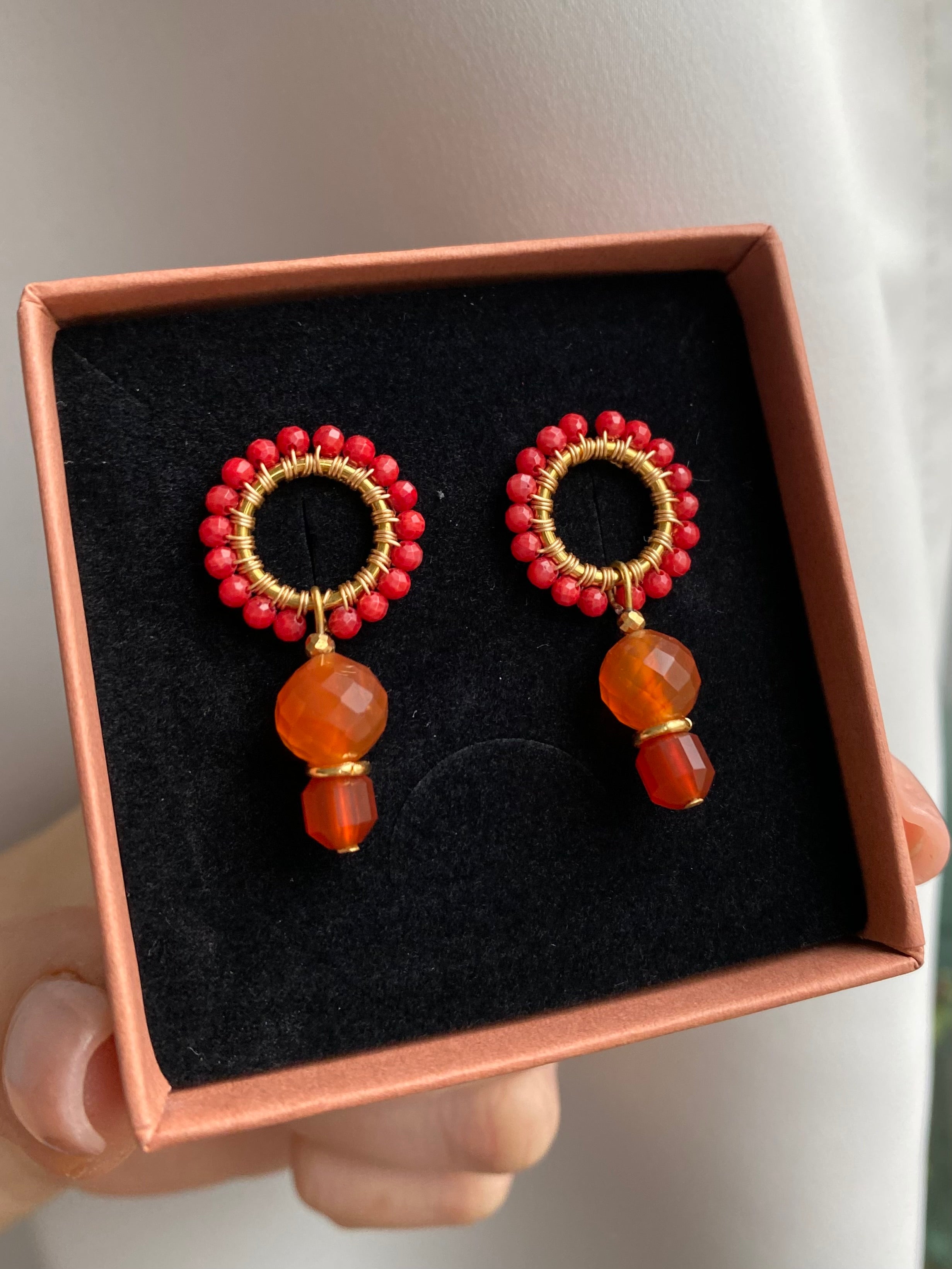 Kolczyki GINA z koralu i agatu