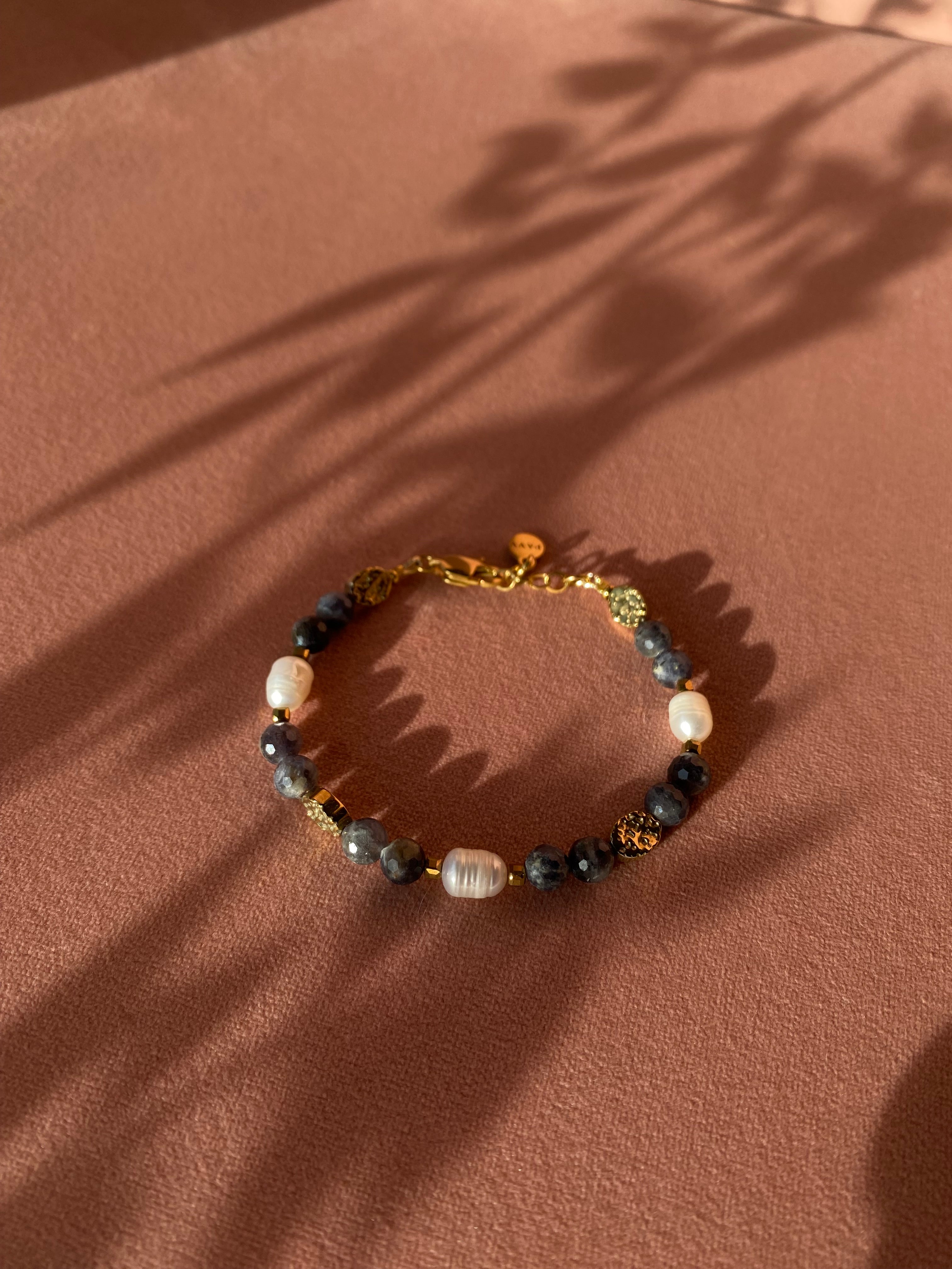 Bransoletka RUTH z iolitu i naturalnych pereł