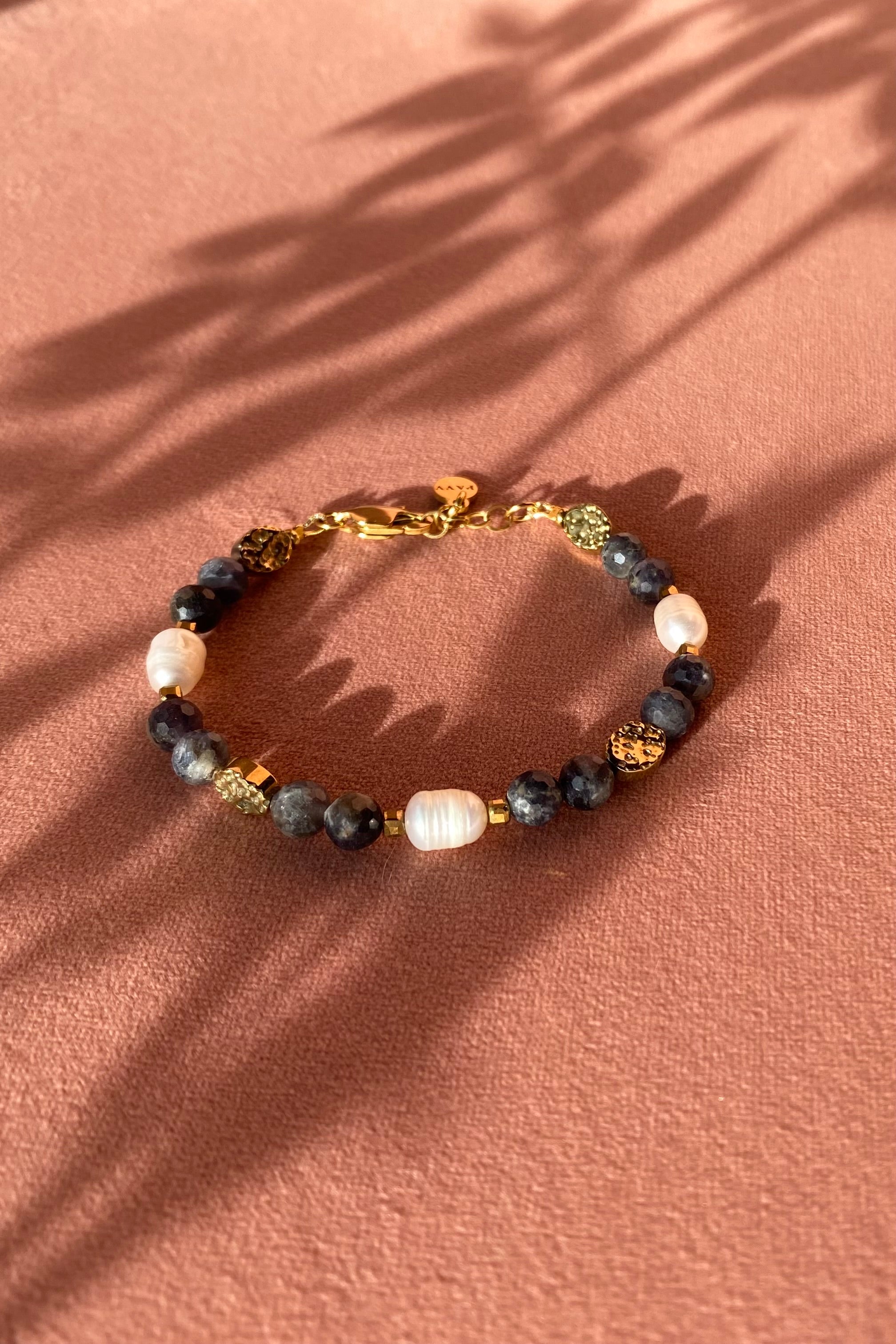 Bransoletka RUTH z iolitu i naturalnych pereł