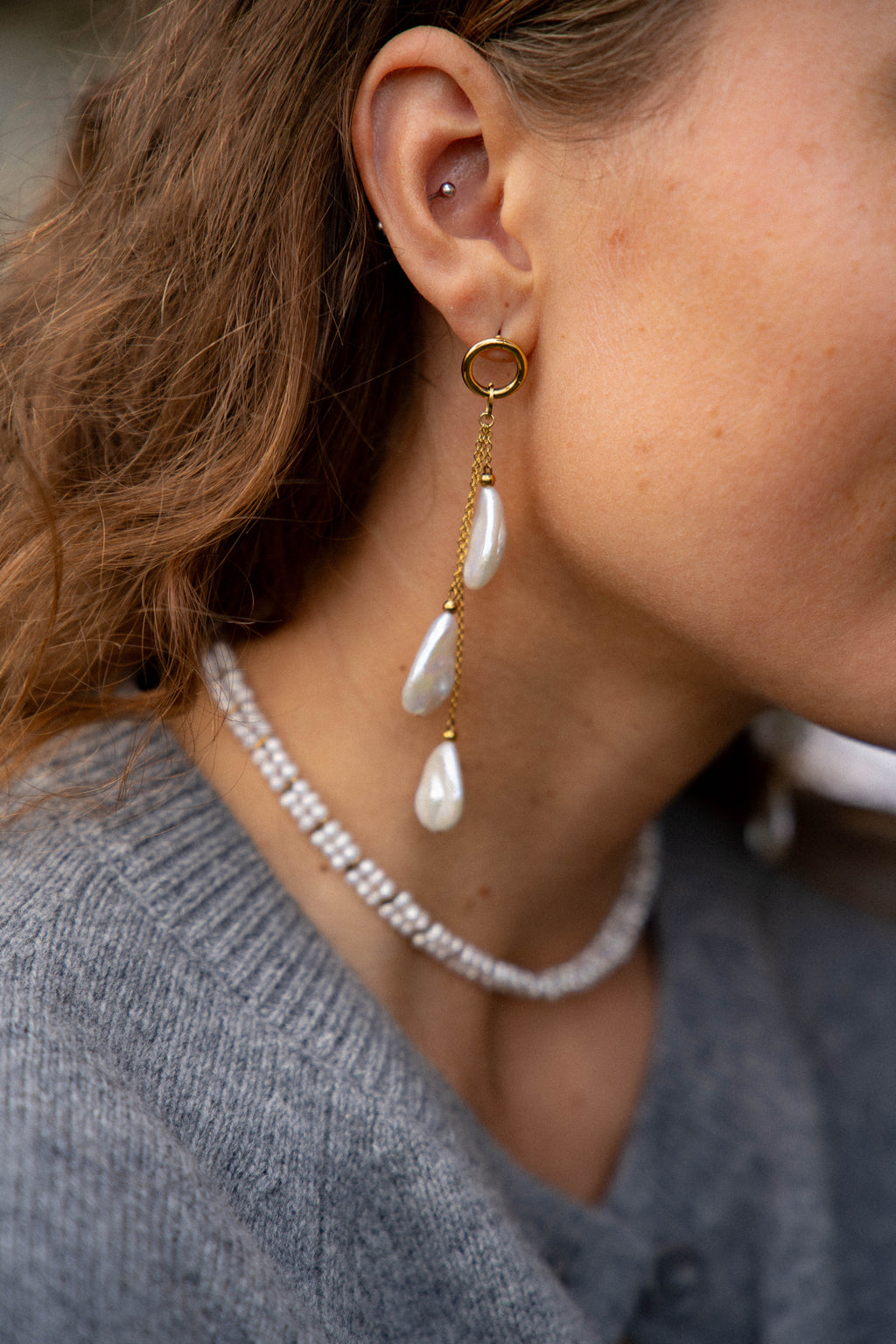 Kolczyki love NATALIE potrójne łezki z pereł • złote