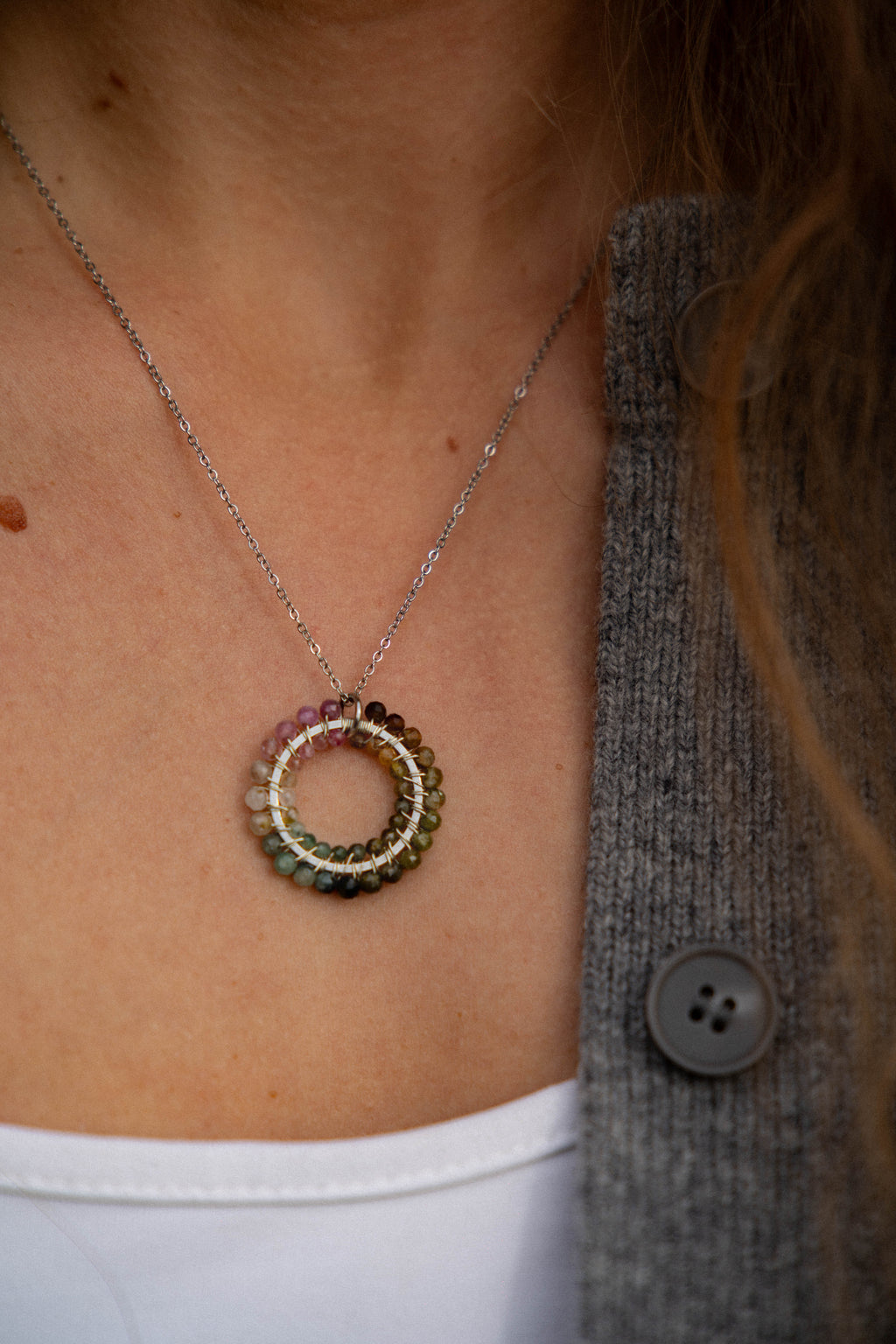 naszyjnik TĘCZÓWKA 20 z turmalinu • srebrny