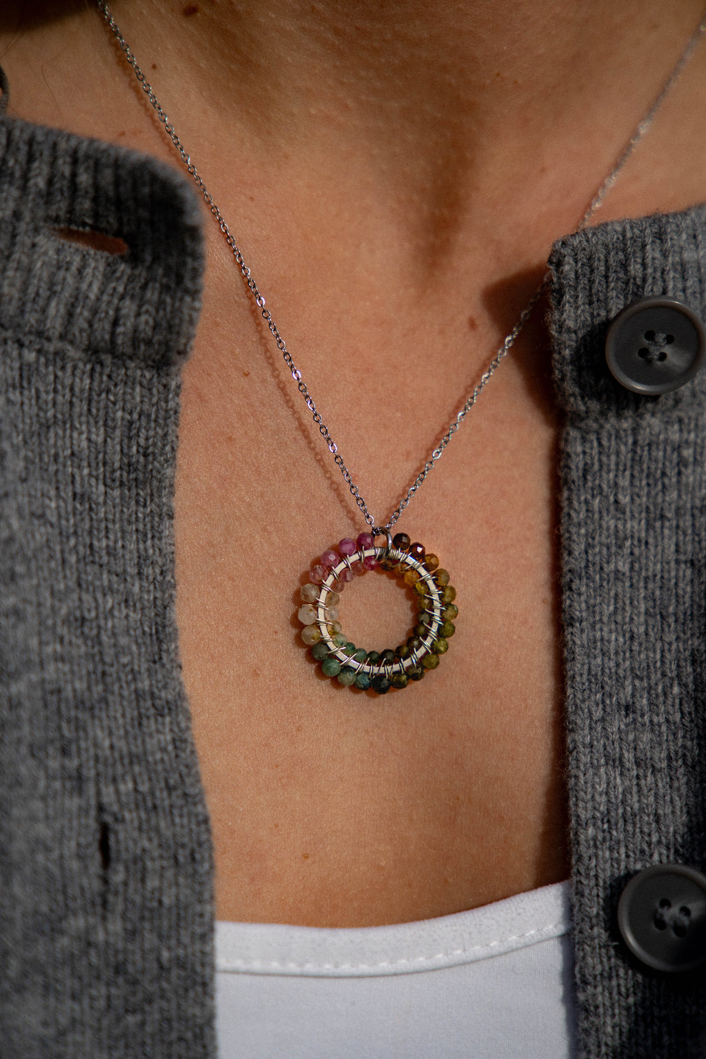 naszyjnik TĘCZÓWKA 20 z turmalinu • srebrny