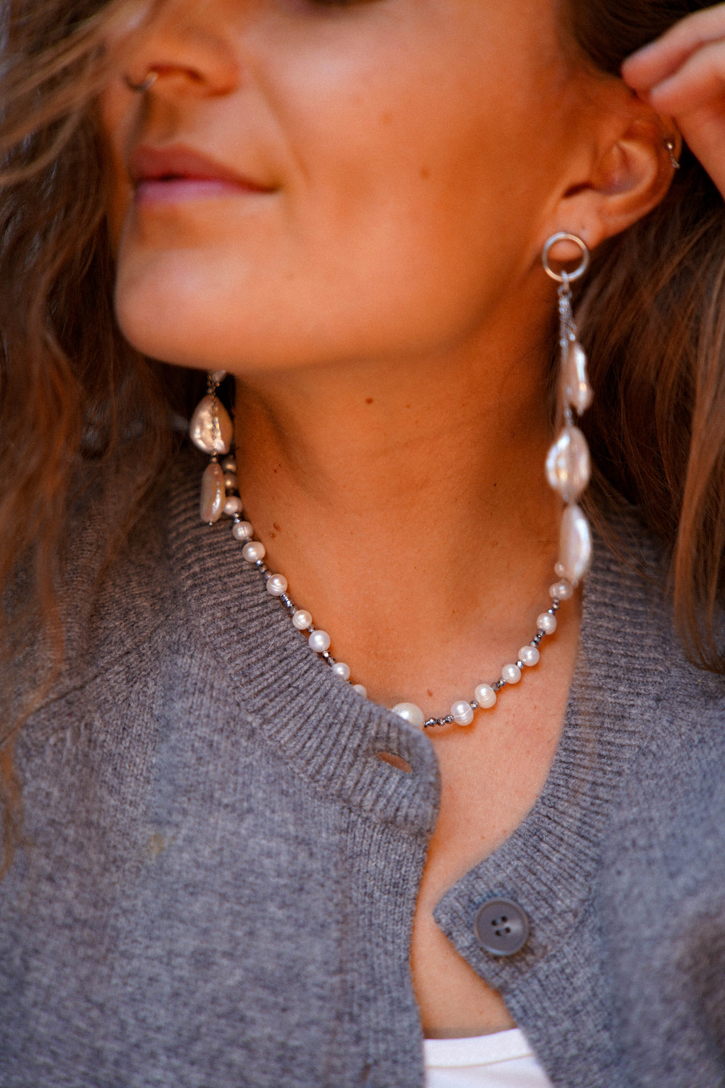 kolczyki love NATALIE potrójne łezki z pereł • srebrne