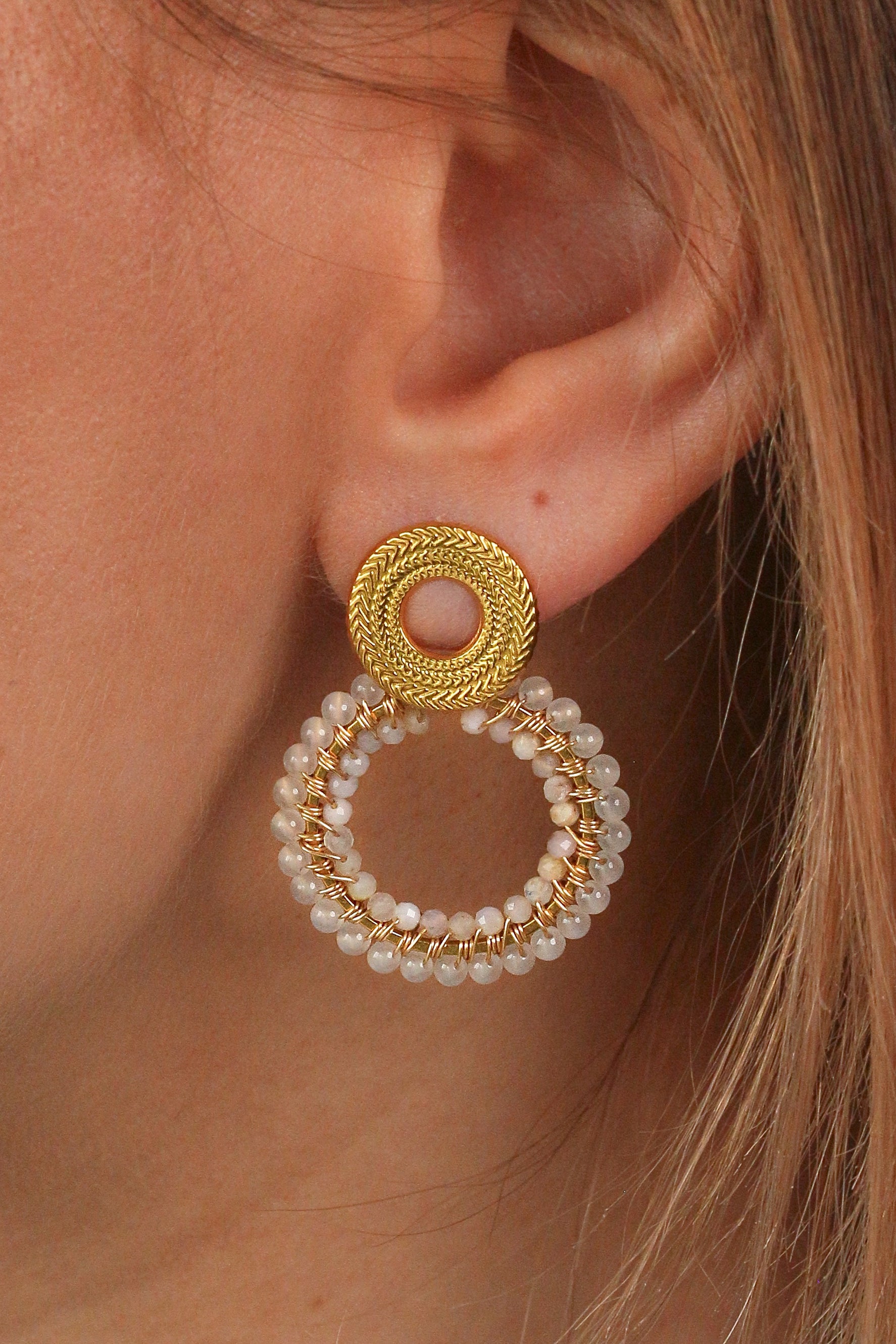 queen elisabeth • plecione kolczyki z agatu i opalu różowego