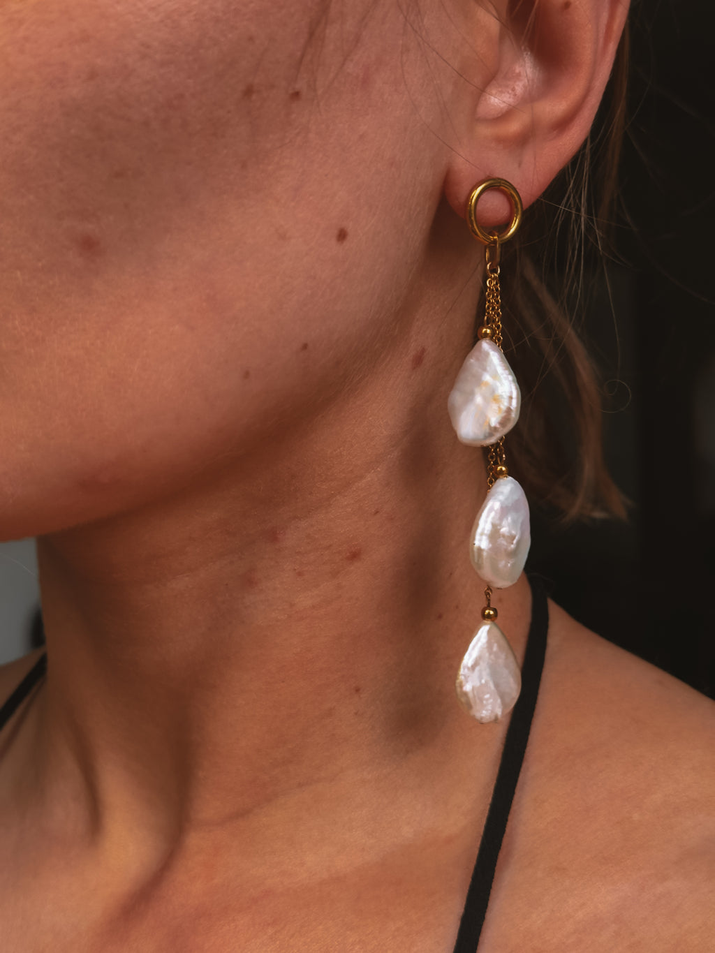 Kolczyki love NATALIE potrójne łezki z pereł • złote