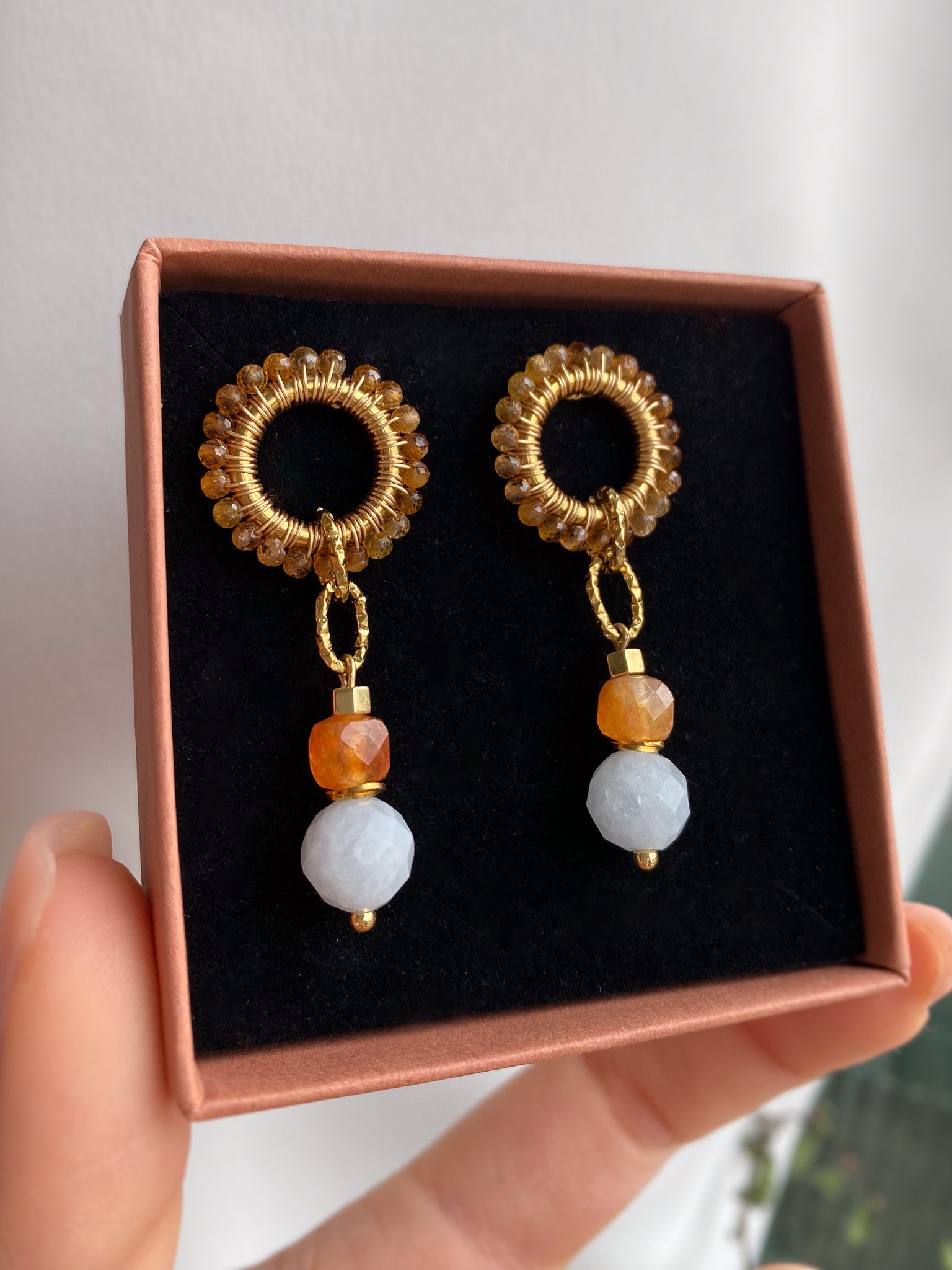 Kolczyki Princess FELICIA z turmalinu, karneolu i akwamarynu