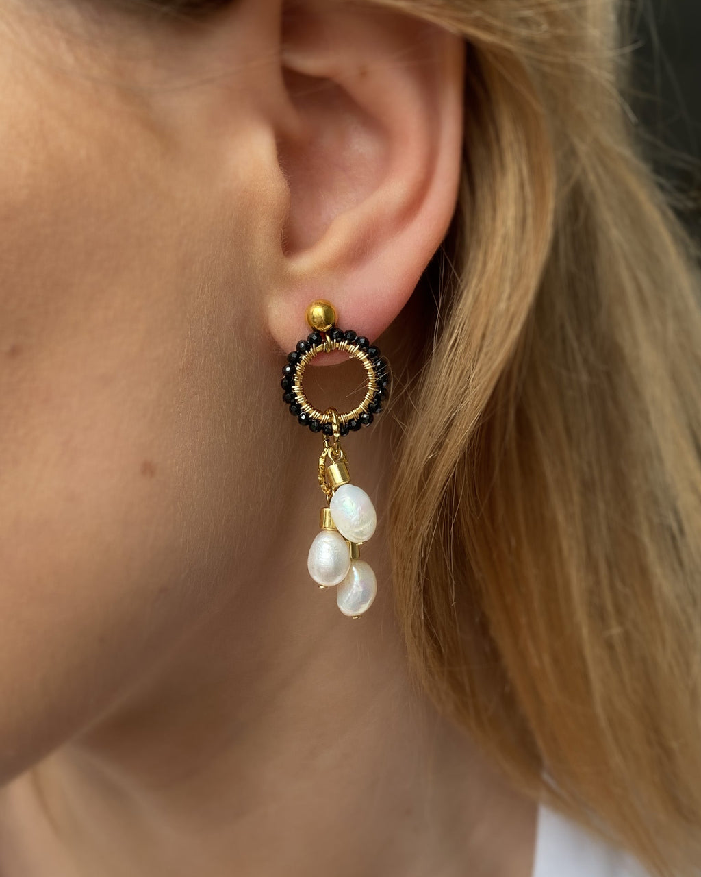 Kolczyki Princess TIZIANA z czarego turmalinu z perłami