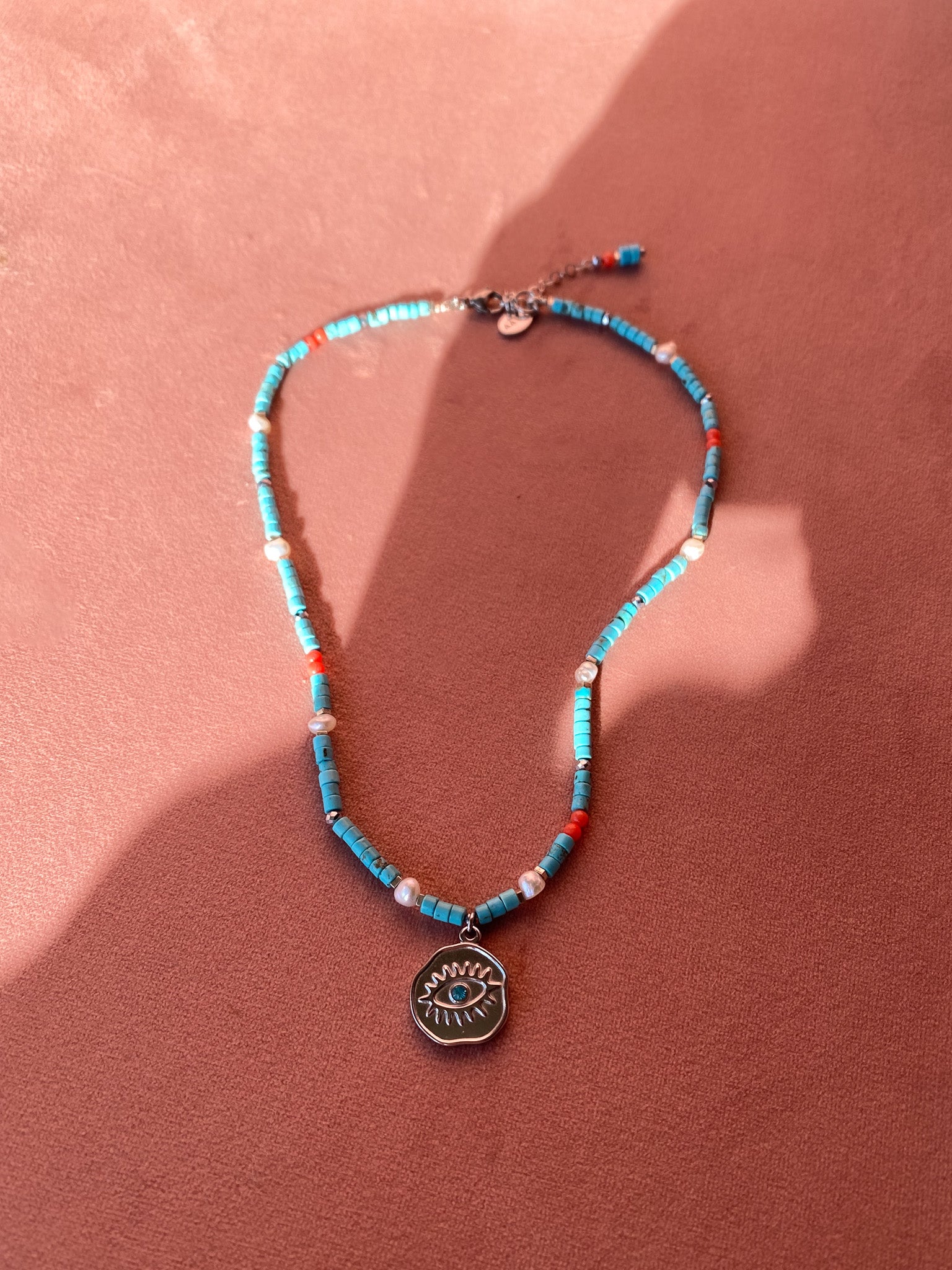 Naszyjnik SANTORINI z turkusu i koralu srebrny