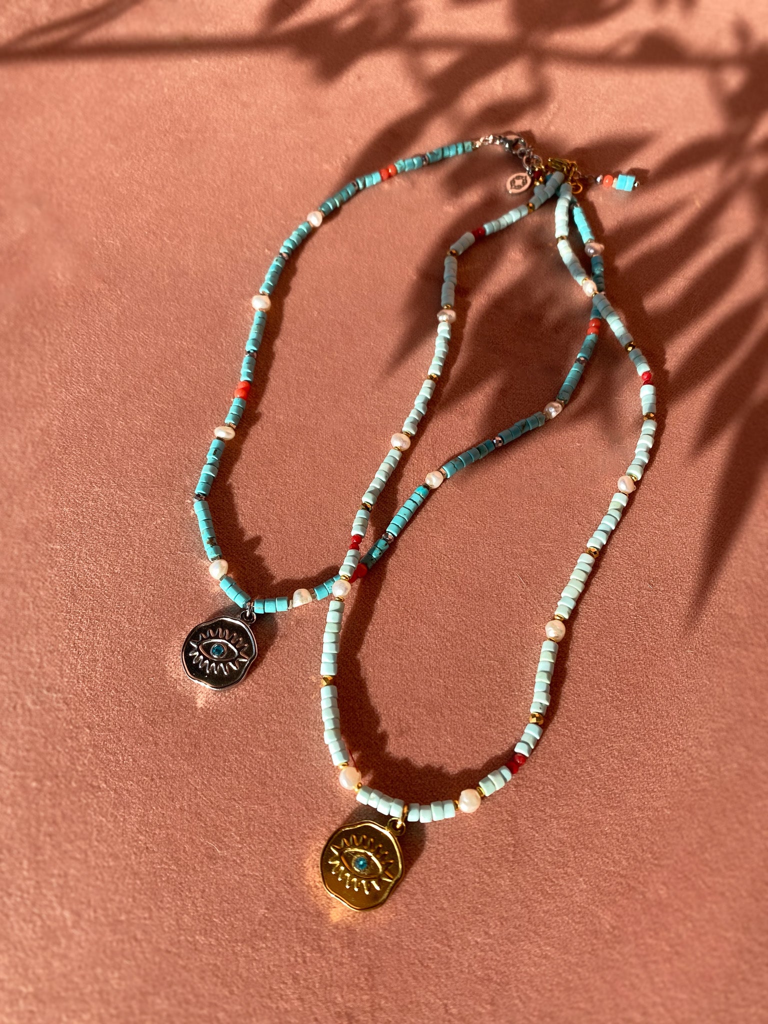 Naszyjnik SANTORINI z turkusu i koralu złoty