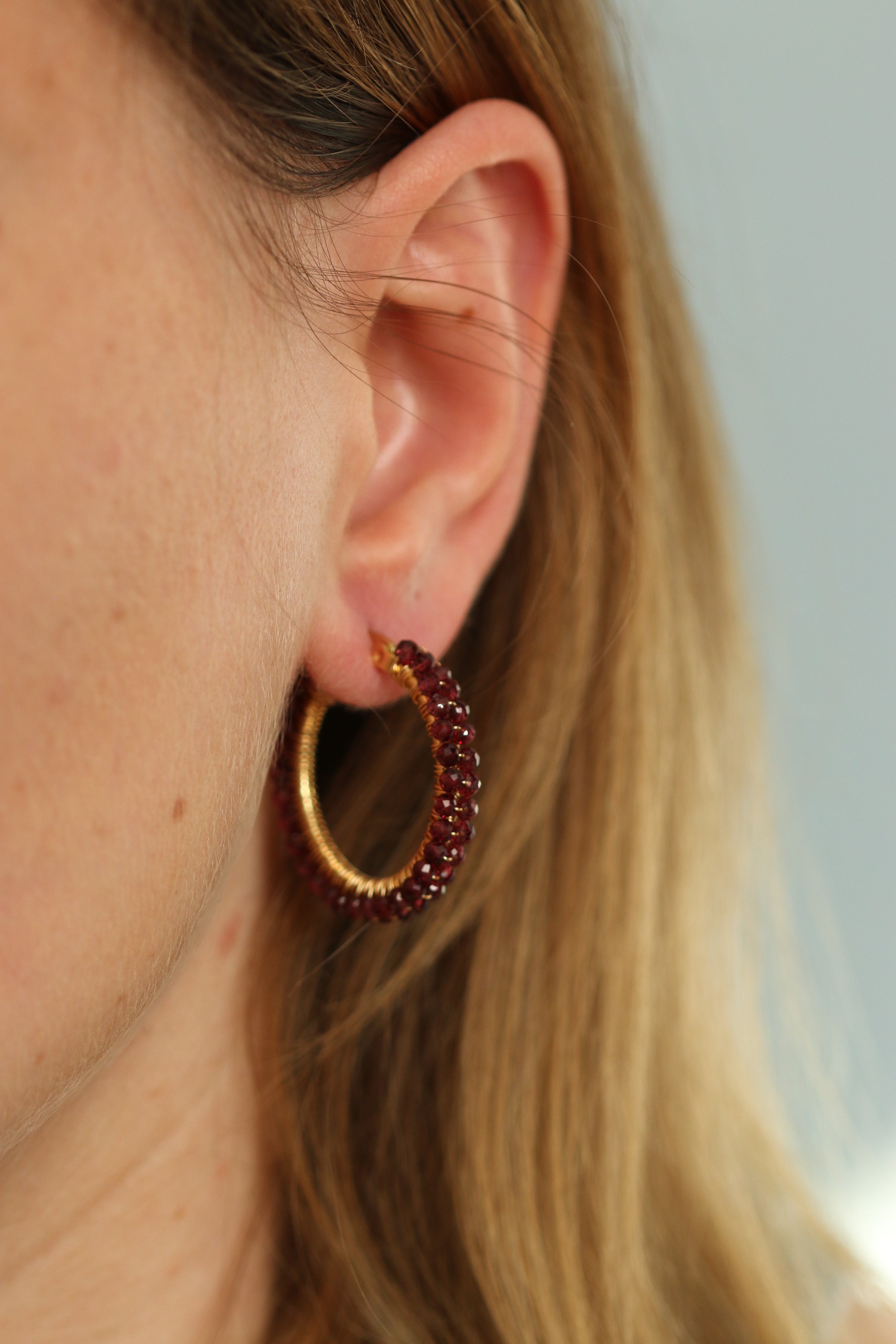 Kolczyki Hoop Princess MARGARET z granatu • duże