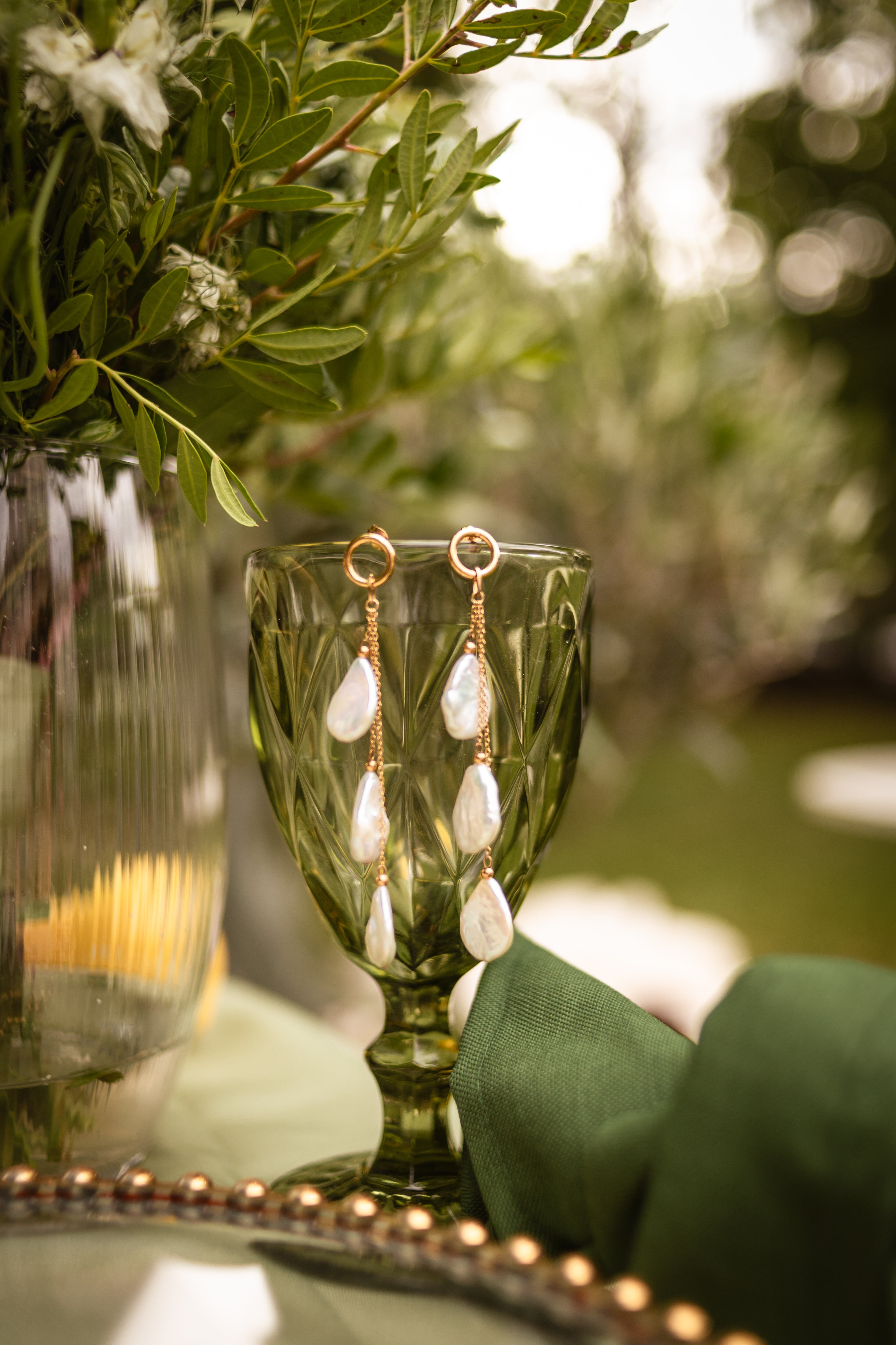 Kolczyki love NATALIE potrójne łezki z pereł • złote